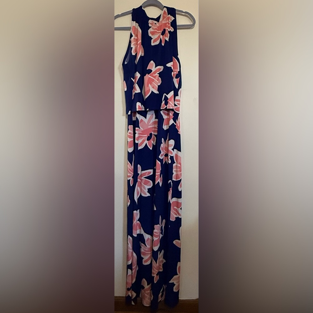 Navy Floral Maxi dress with Pink Blooms